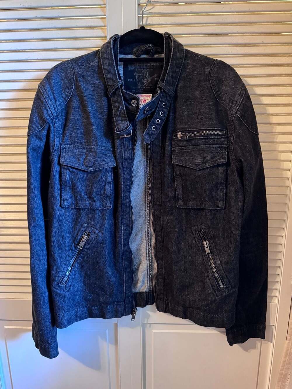 True Religion Moto Style Charcoal Denim Jacket